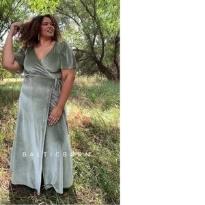 Baltic Born Meghan Velvet Forestcore Romantic Tru Wrap Maxi Dress Green 3X